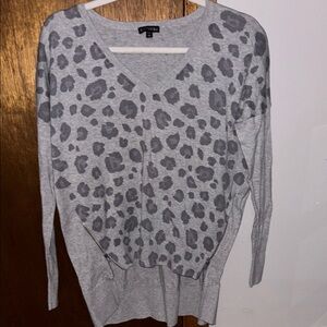 Express Gray Leopard Print V-Neck Sweater